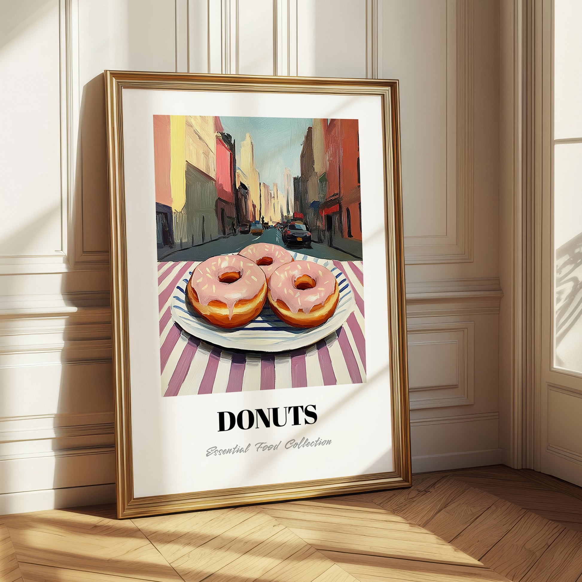 Donuts – New York Street Café Scene, American Pastry Print 