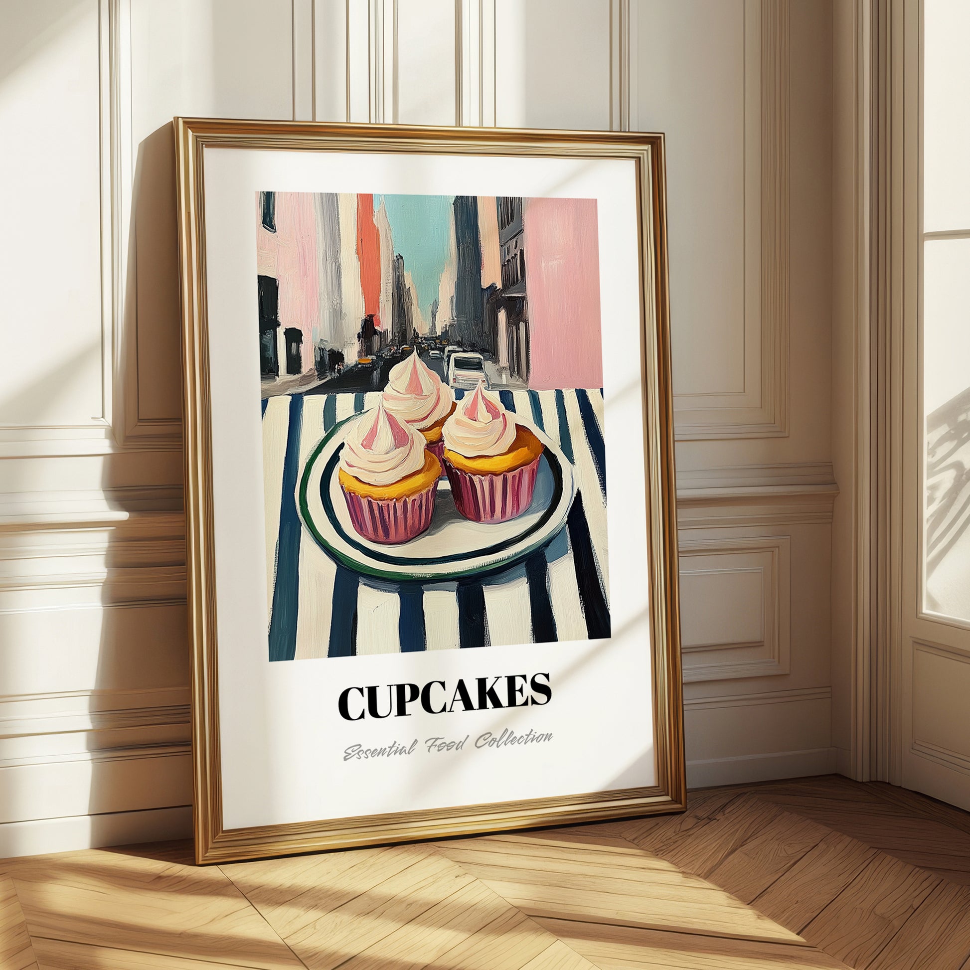 Cupcakes – New York Outdoor Café Scene, American Dessert Still Life 