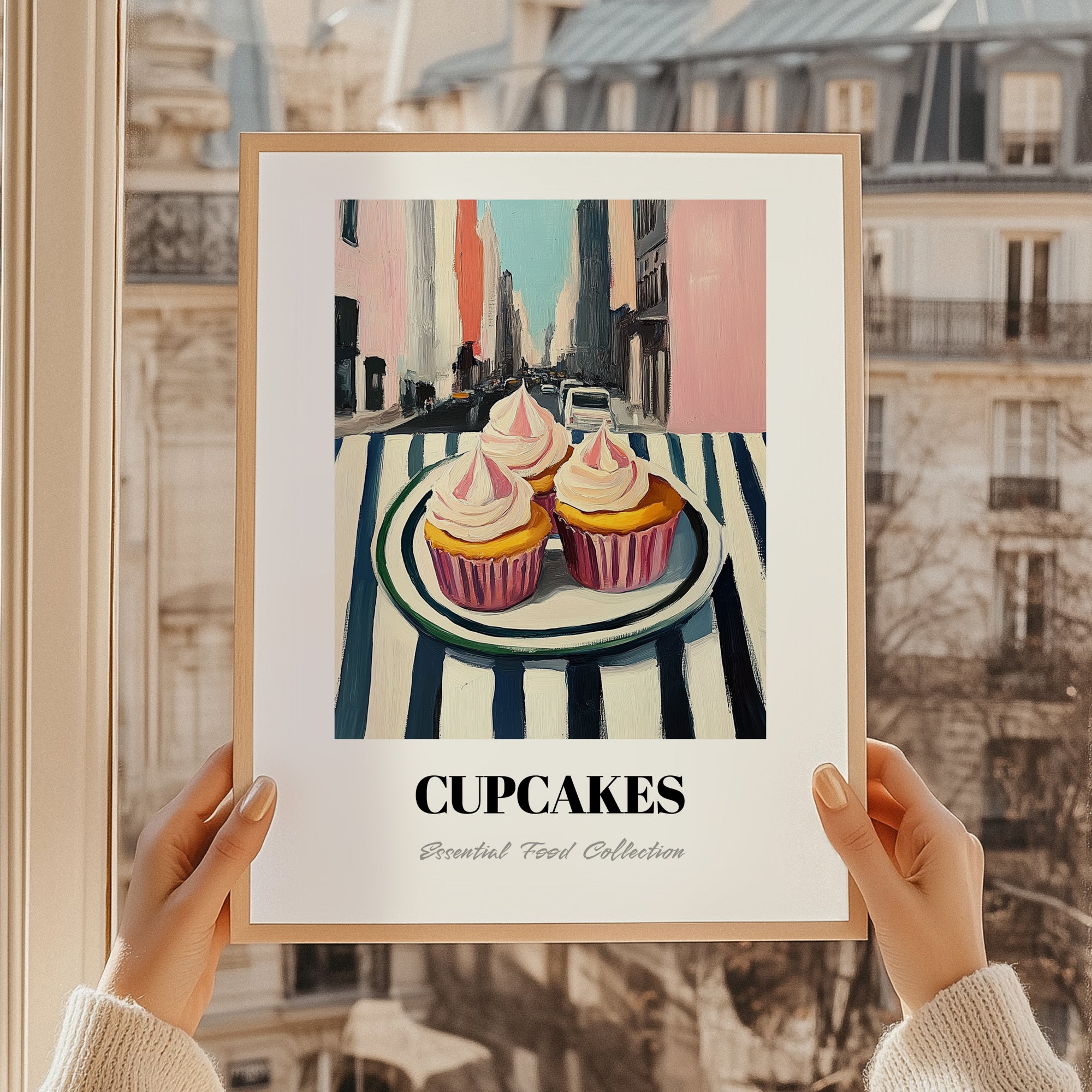 Cupcakes – New York Outdoor Café Scene, American Dessert Still Life, styled in a charming Paris street view