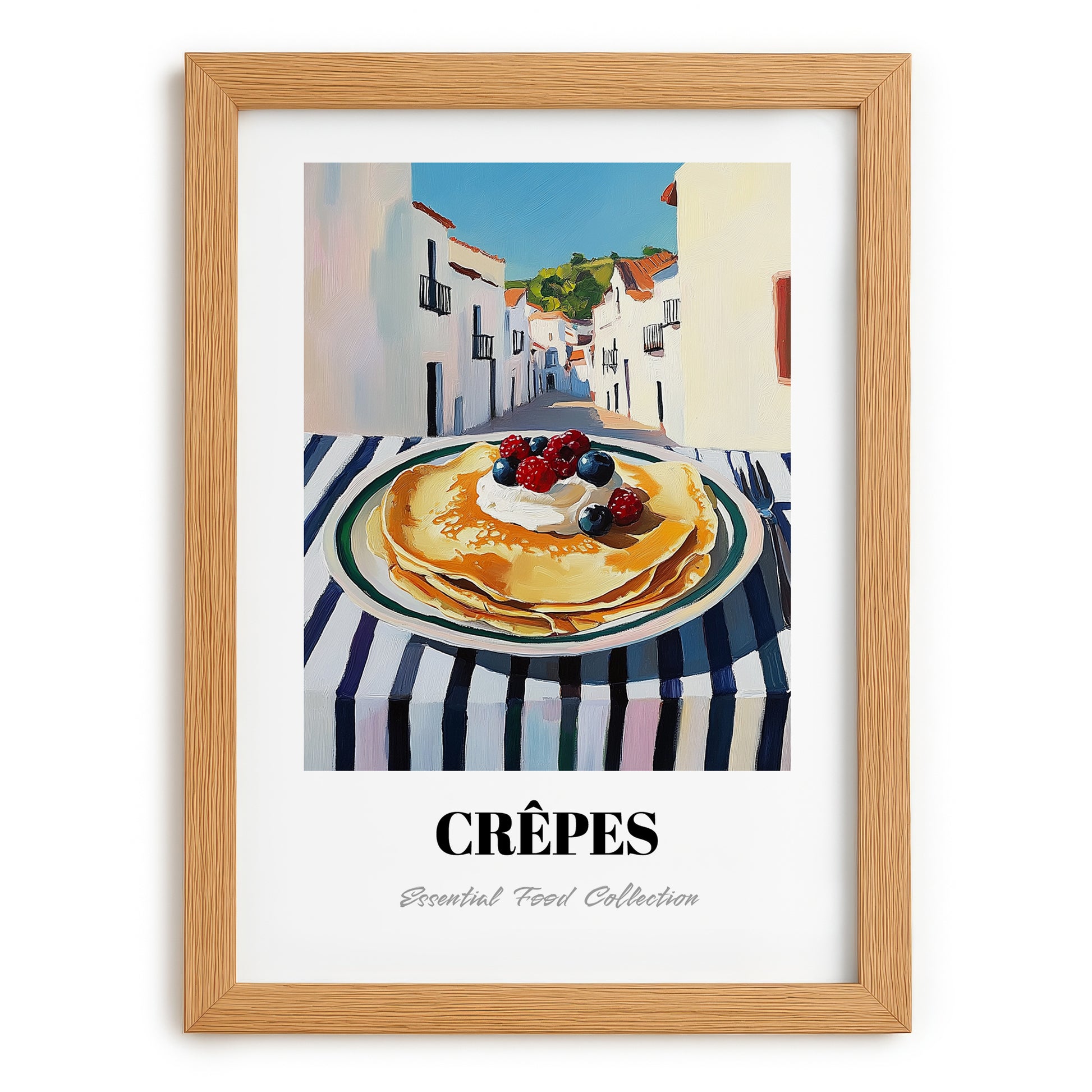Crepes – White village Urban Café Scene, French French Pastry Painting, set in oak frame