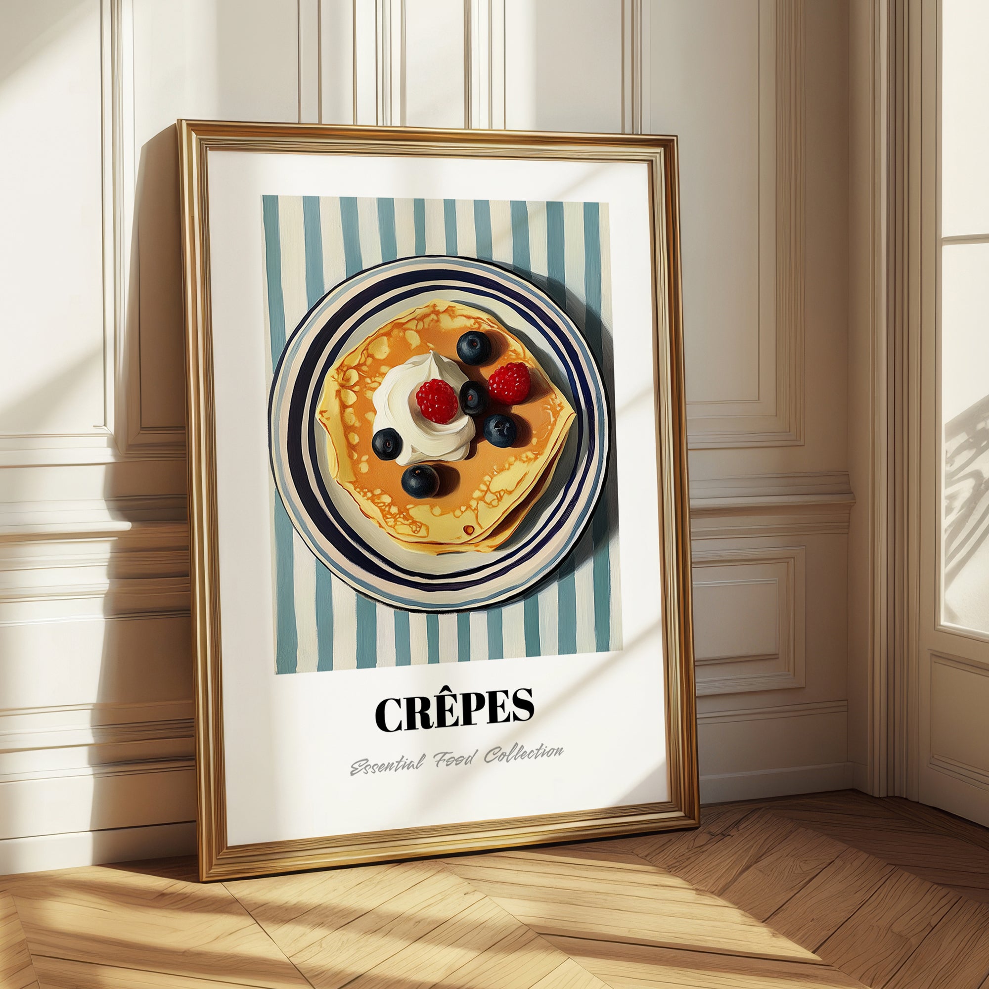 Crepes – on Striped Tablecloth, French French Pastry Still Life 
