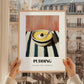 Pudding – on Striped Tablecloth, British Dessert Poster, styled in a charming Paris street view