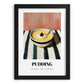 Pudding – on Striped Tablecloth, British Dessert Poster, in sleek black frame