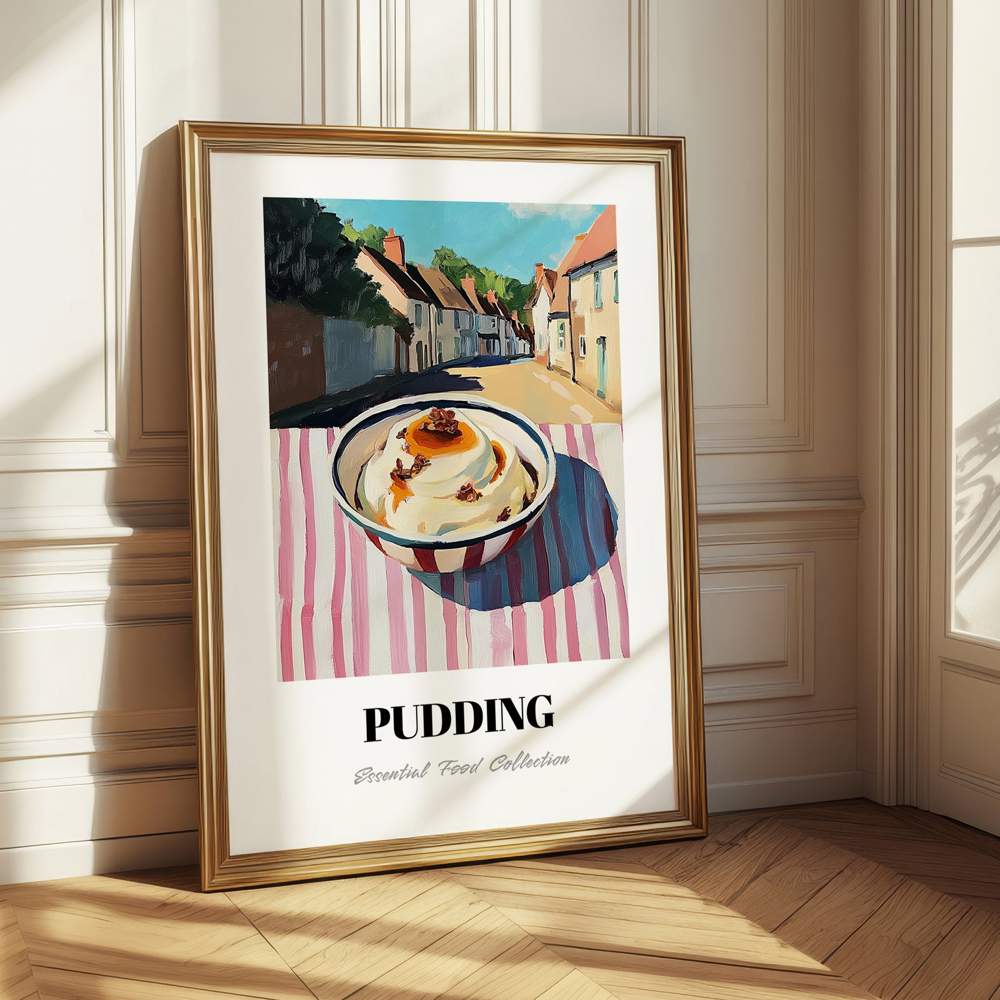Pudding – English village Urban Café Scene, British Dessert Still Life 