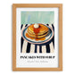 Pancakes With Syrup – on Striped Tablecloth, American Pastry Wall Decor, set in oak frame