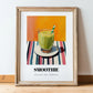 Smoothie – on Striped Tablecloth, American Drink Print, in wooden frame leaning on the floor