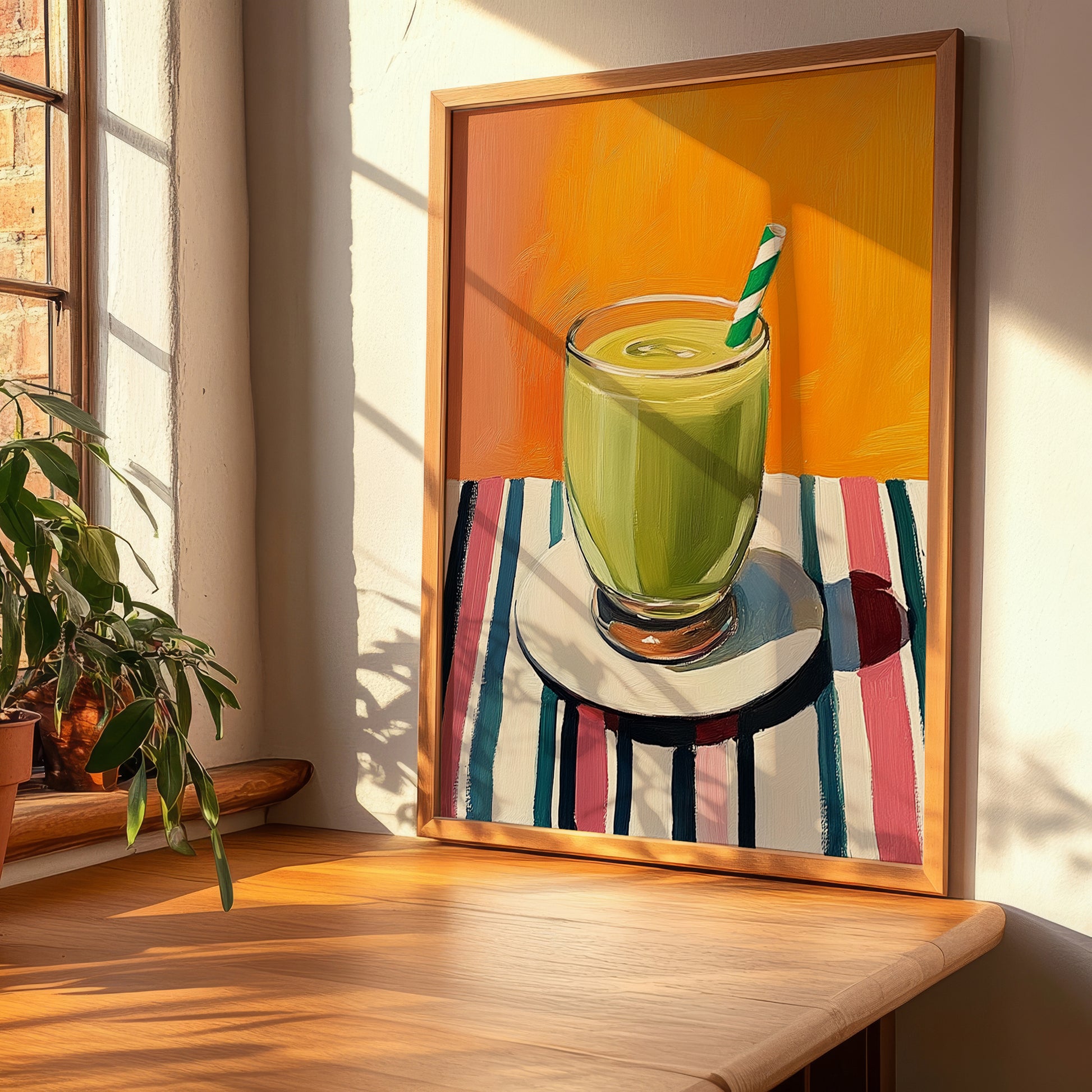 Smoothie – on Striped Tablecloth, American Drink Print, clean layout with no caption
