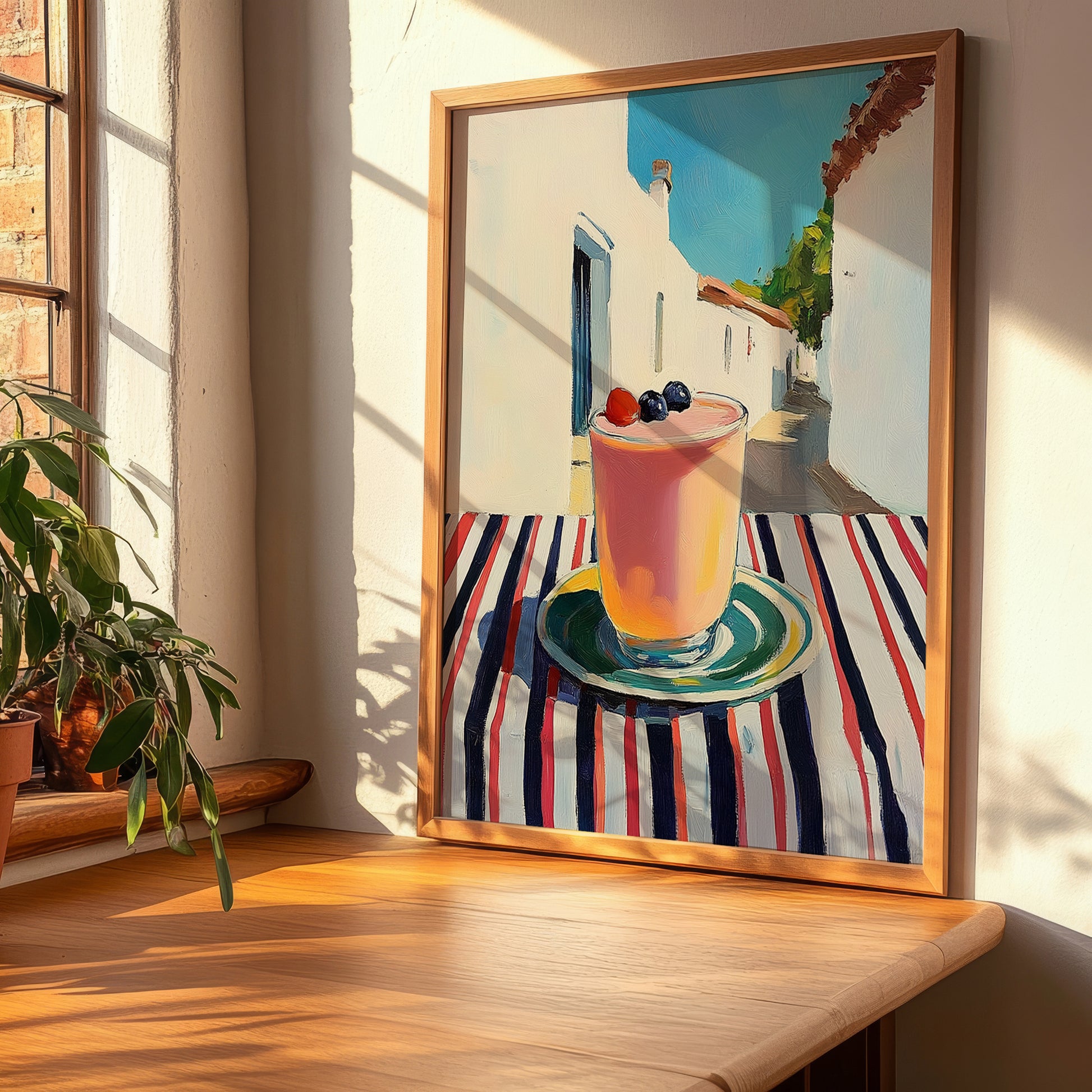 Smoothie – White village Urban Café Scene, American Drink Illustration, clean layout with no caption