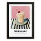 Milkshake – on Striped Tablecloth, American Drink Illustration, in sleek black frame
