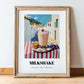 Milkshake – White village Urban Café Scene, American Drink Painting, in wooden frame leaning on the floor
