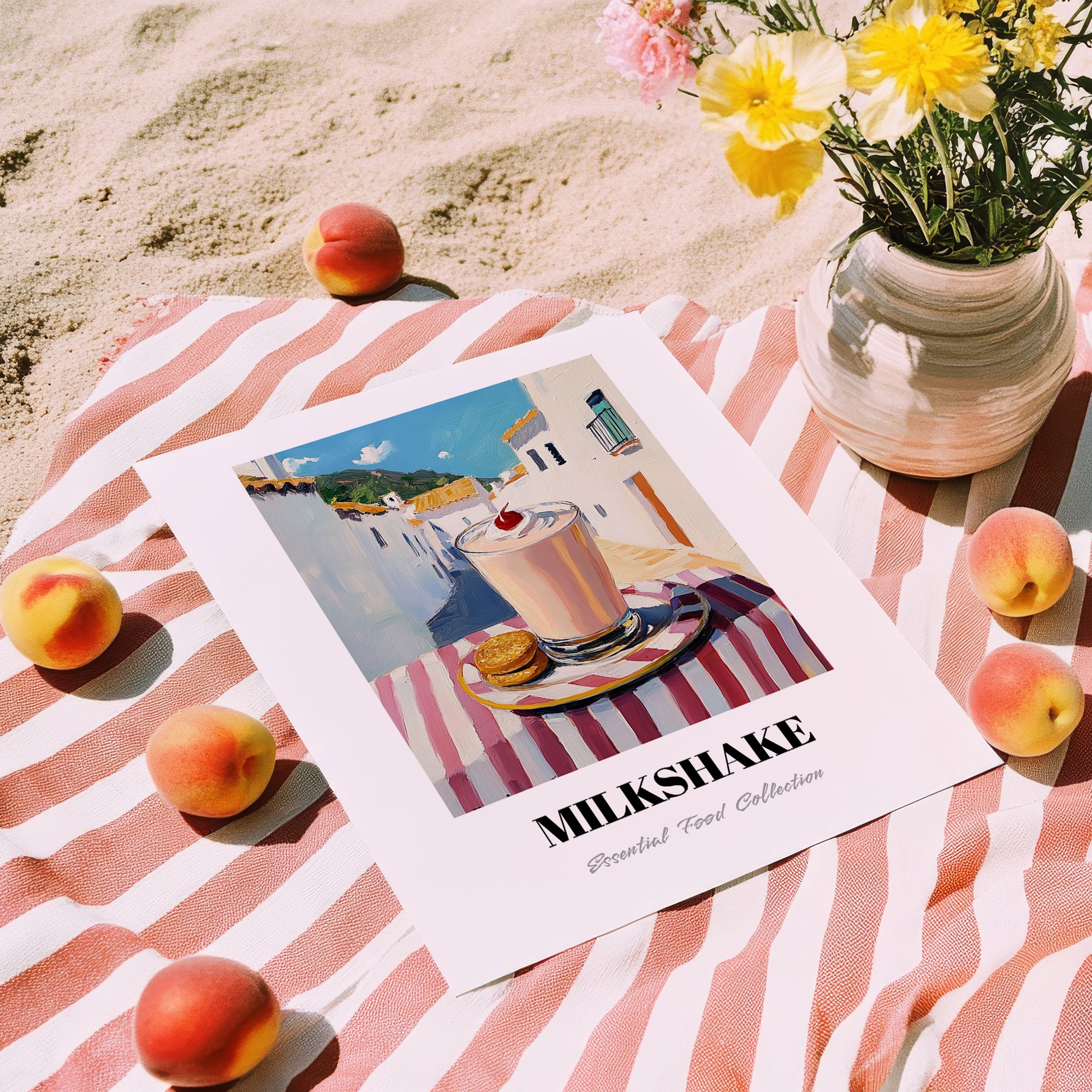 Milkshake – White village Urban Café Scene, American Drink Painting, unframed on coastal sand