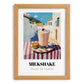 Milkshake – White village Urban Café Scene, American Drink Painting, set in oak frame