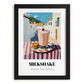 Milkshake – White village Urban Café Scene, American Drink Painting, in sleek black frame
