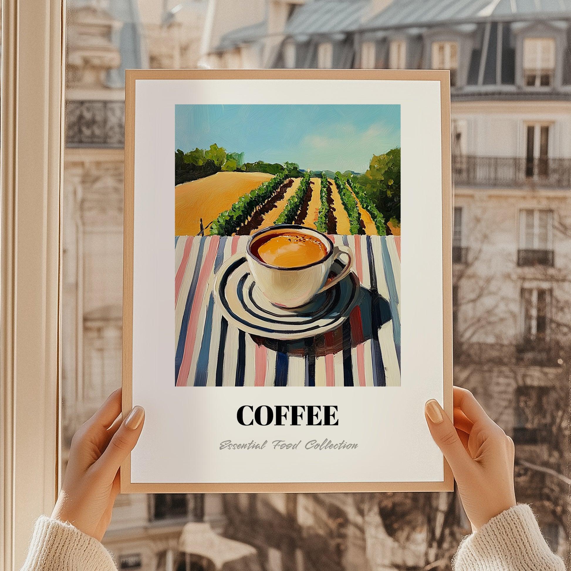 Coffee – Hilltop Café Scene, Italian Drink Painting, styled in a charming Paris street view