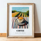 Coffee – Hilltop Café Scene, Italian Drink Painting, in wooden frame leaning on the floor