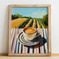 Coffee – Hilltop Café Scene, Italian Drink Painting, no-text version framed in wood