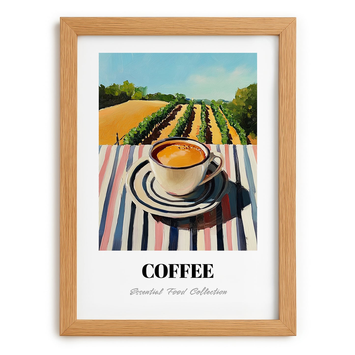 Coffee – Hilltop Café Scene, Italian Drink Painting, set in oak frame