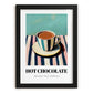 Hot Chocolate – on Striped Tablecloth, Swiss Drink Still Life, in sleek black frame