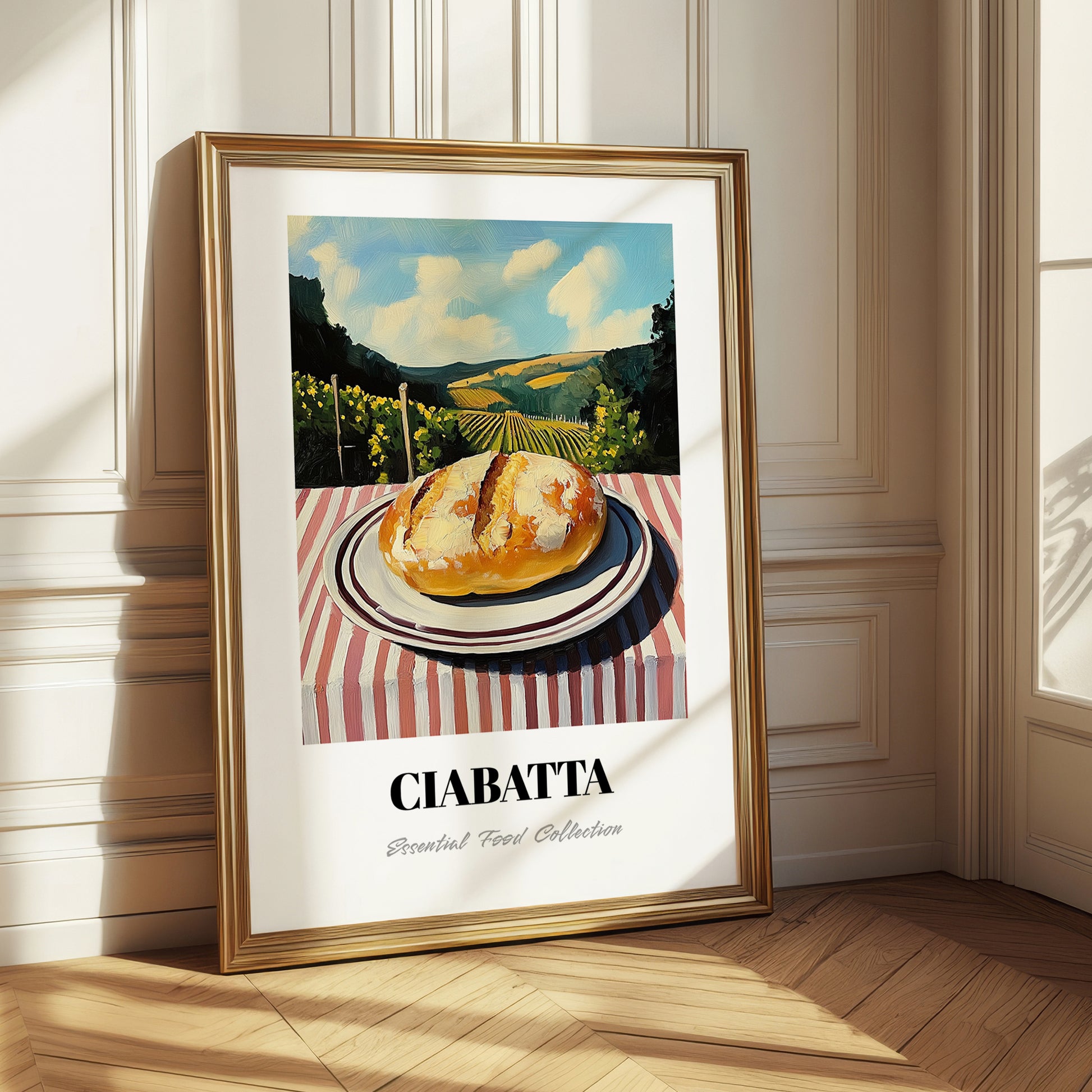 Ciabatta – Hilltop Café Scene, Italian Pastry Illustration 