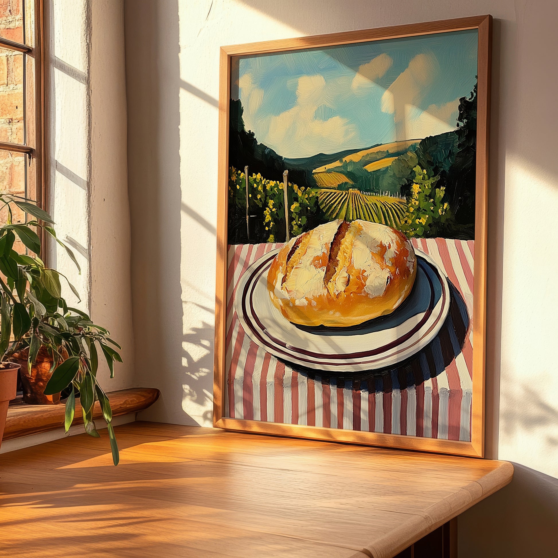 Ciabatta – Hilltop Café Scene, Italian Pastry Illustration, clean layout with no caption