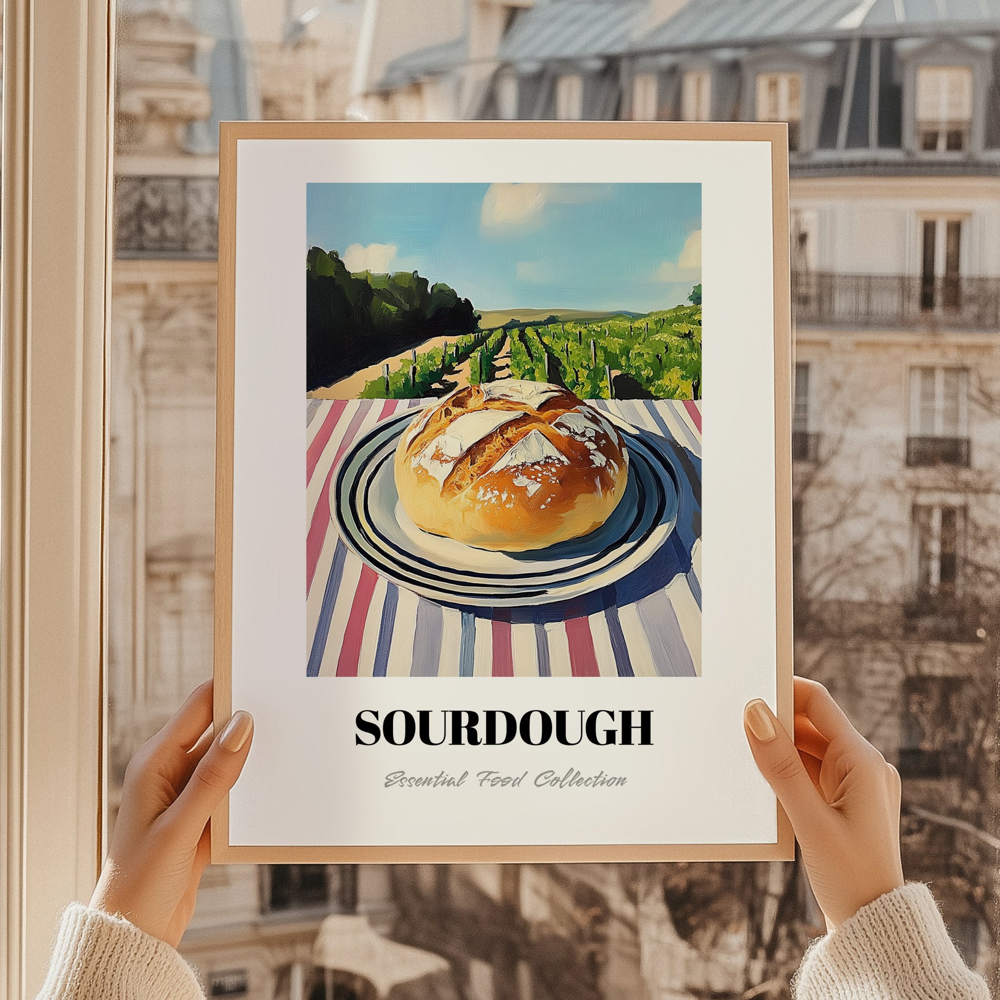 Sourdough – Hillside Café View, American Food Wall Decor, styled in a charming Paris street view