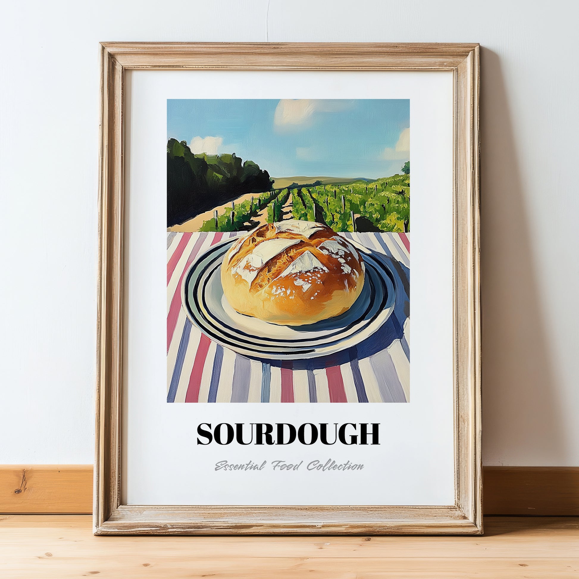 Sourdough – Hillside Café View, American Food Wall Decor, in wooden frame leaning on the floor