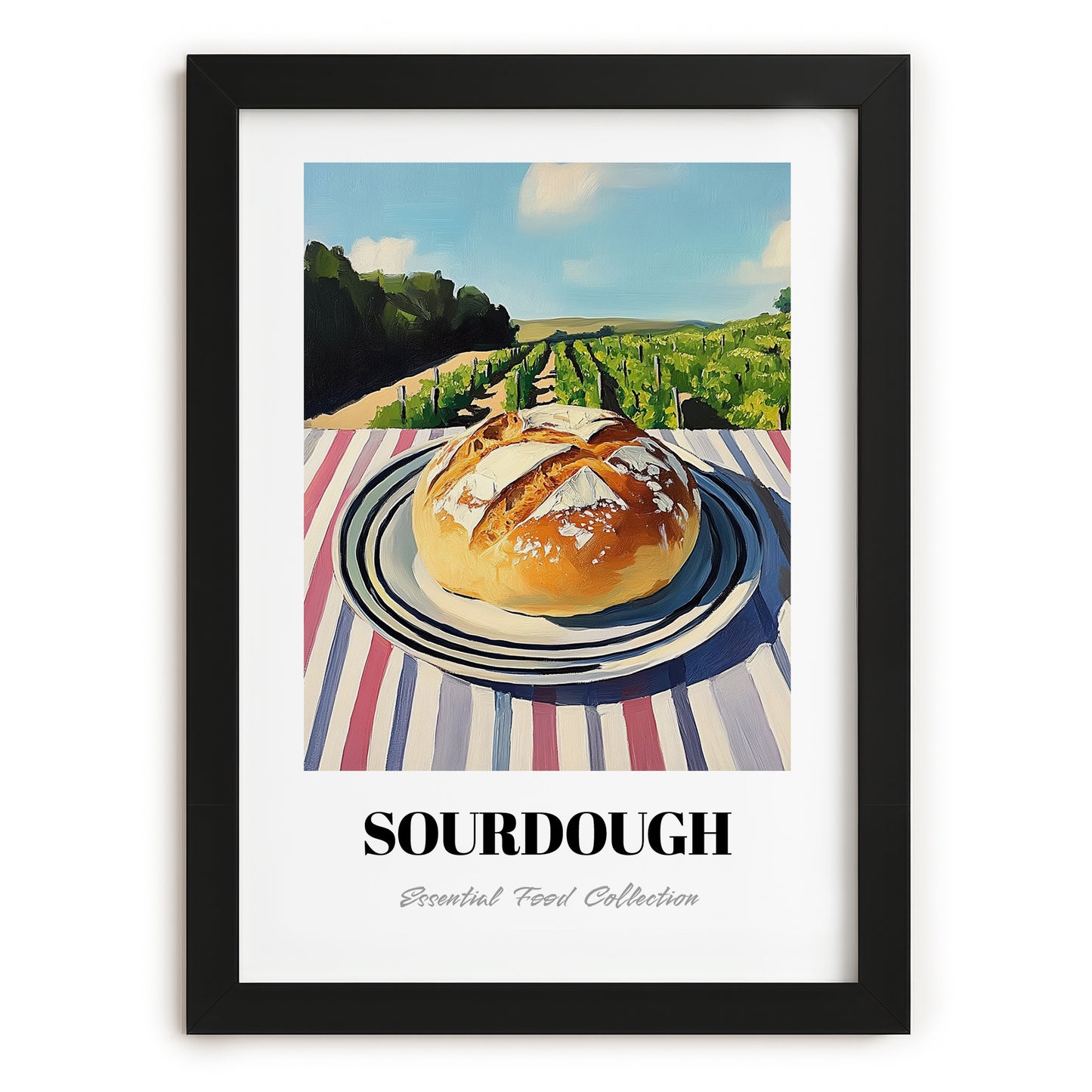 Sourdough – Hillside Café View, American Food Wall Decor, in sleek black frame