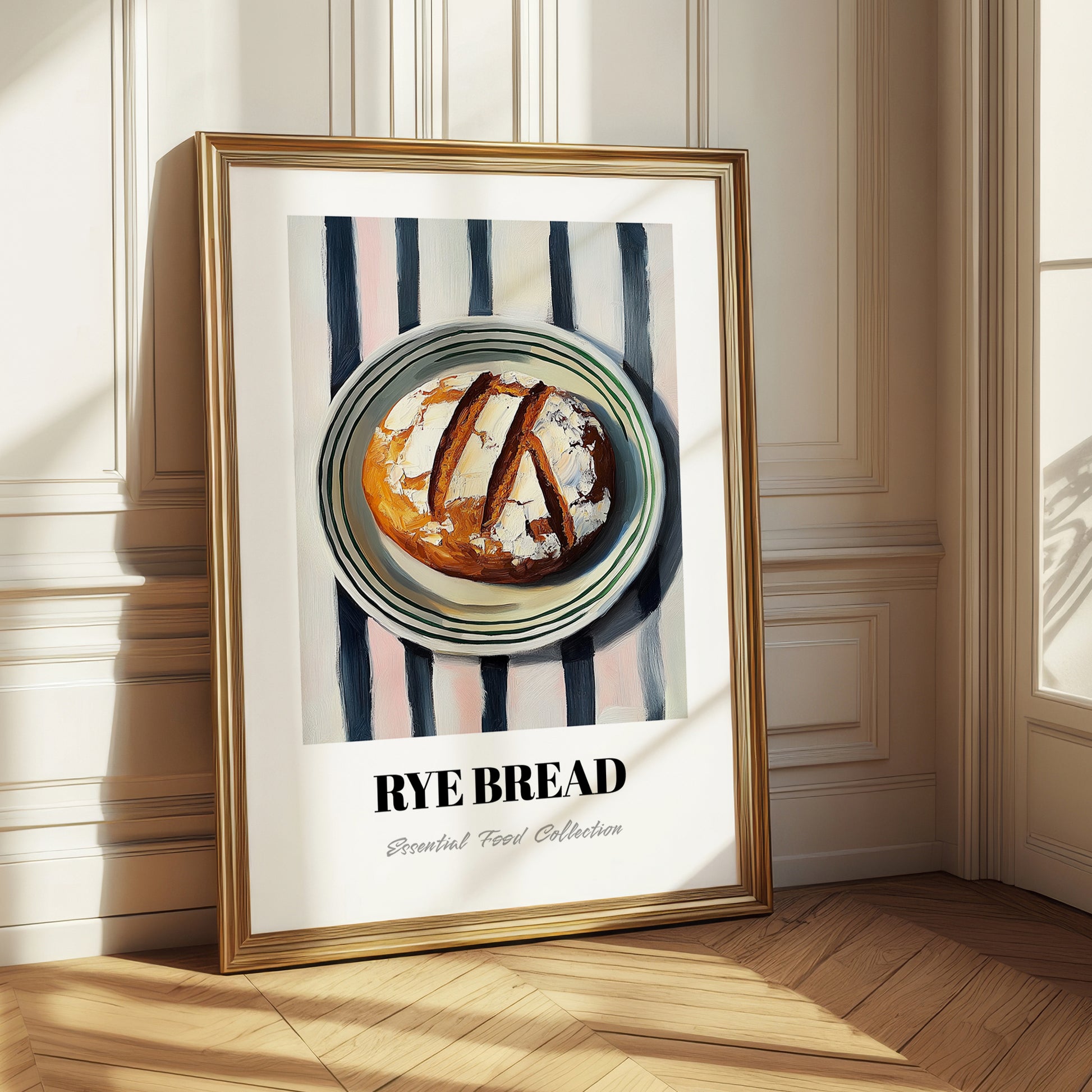 Rye Bread – on Striped Tablecloth, German Food Illustration