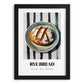Rye Bread – on Striped Tablecloth, German Food Illustration, in sleek black frame