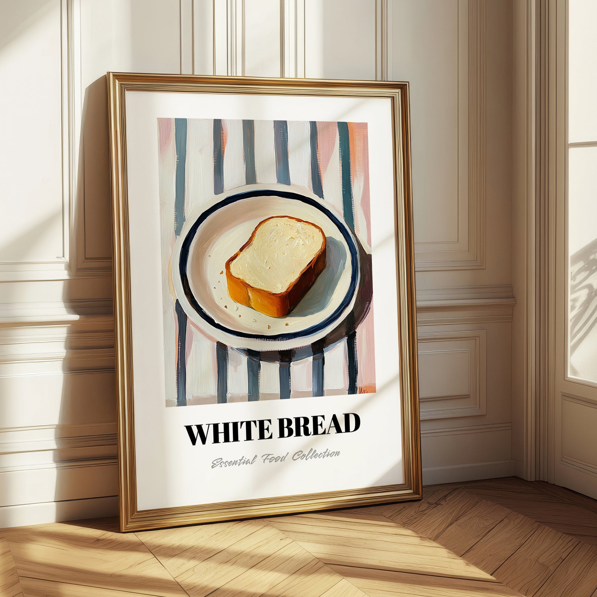 White Bread – on Striped Tablecloth, American Food Print