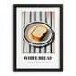 White Bread – on Striped Tablecloth, American Food Print, in sleek black frame