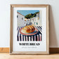 White Bread – White village Street Café Scene, American Food Print, in wooden frame leaning on the floor