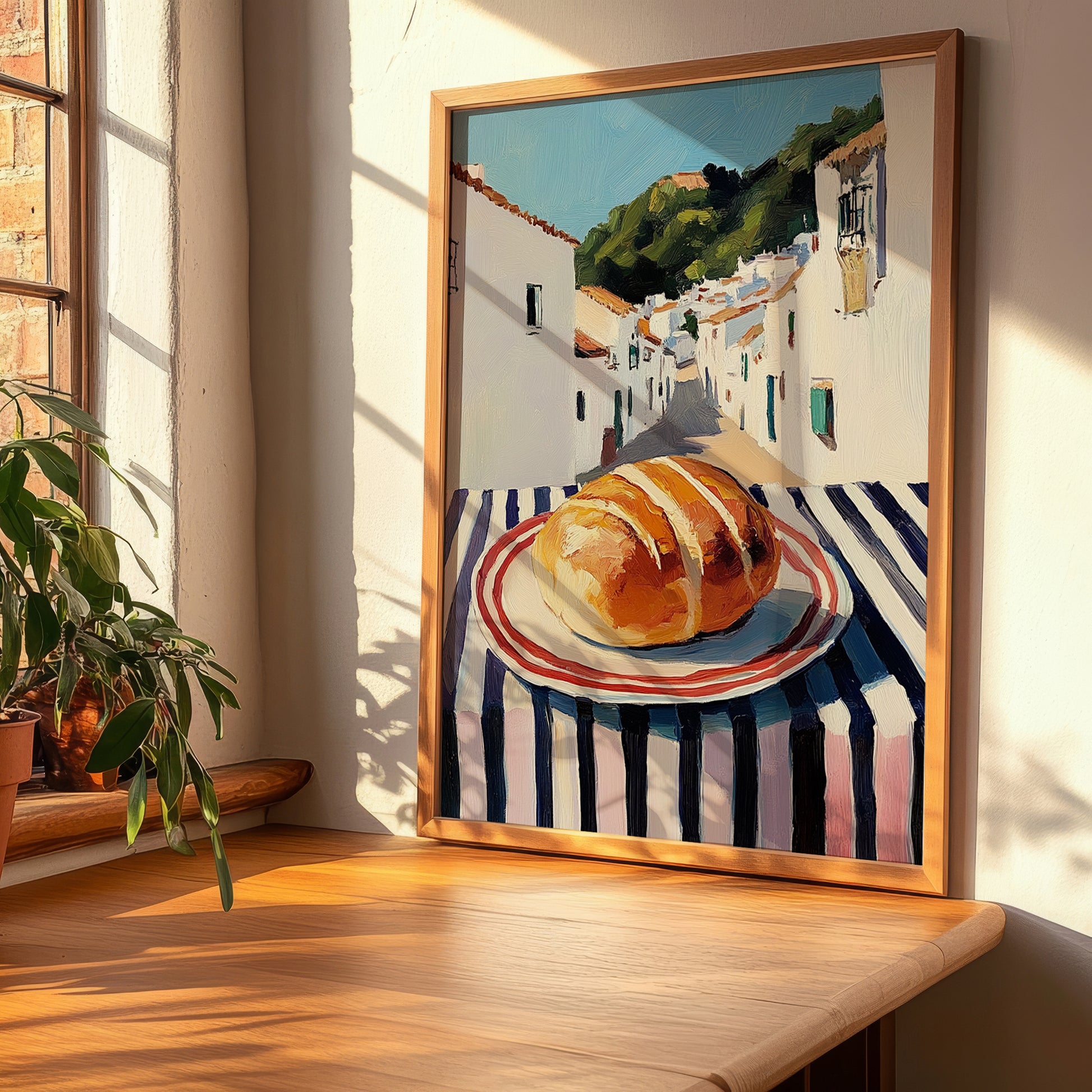 White Bread – White village Street Café Scene, American Food Print, clean layout with no caption