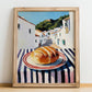 White Bread – White village Street Café Scene, American Food Print, no-text version framed in wood