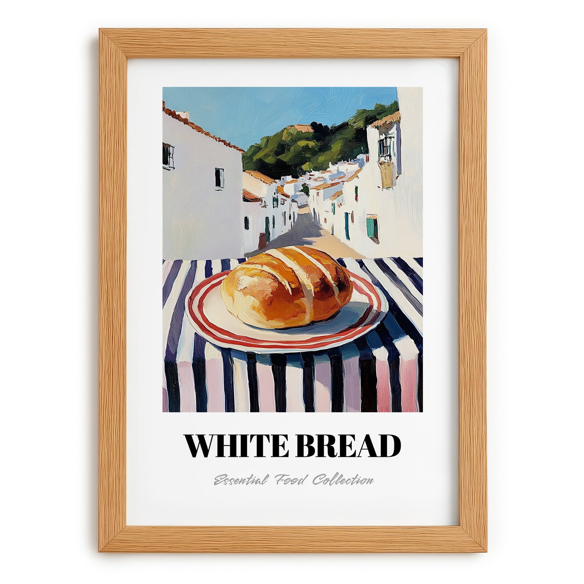 White Bread – White village Street Café Scene, American Food Print, set in oak frame