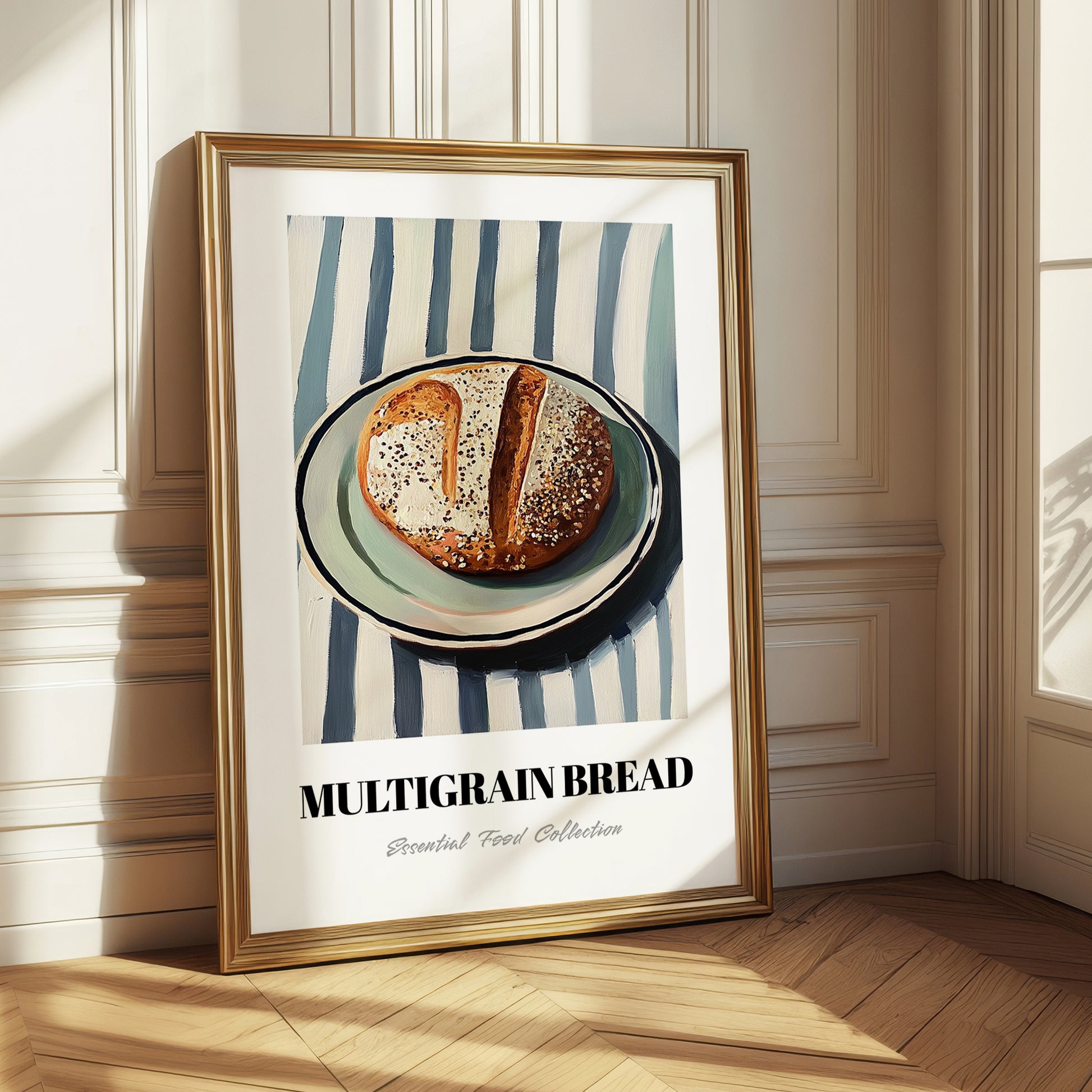 Multigrain Bread – on Striped Tablecloth, American Food Poster