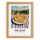 Focaccia – Hilltop Table Scene, Italian Food Illustration, set in oak frame
