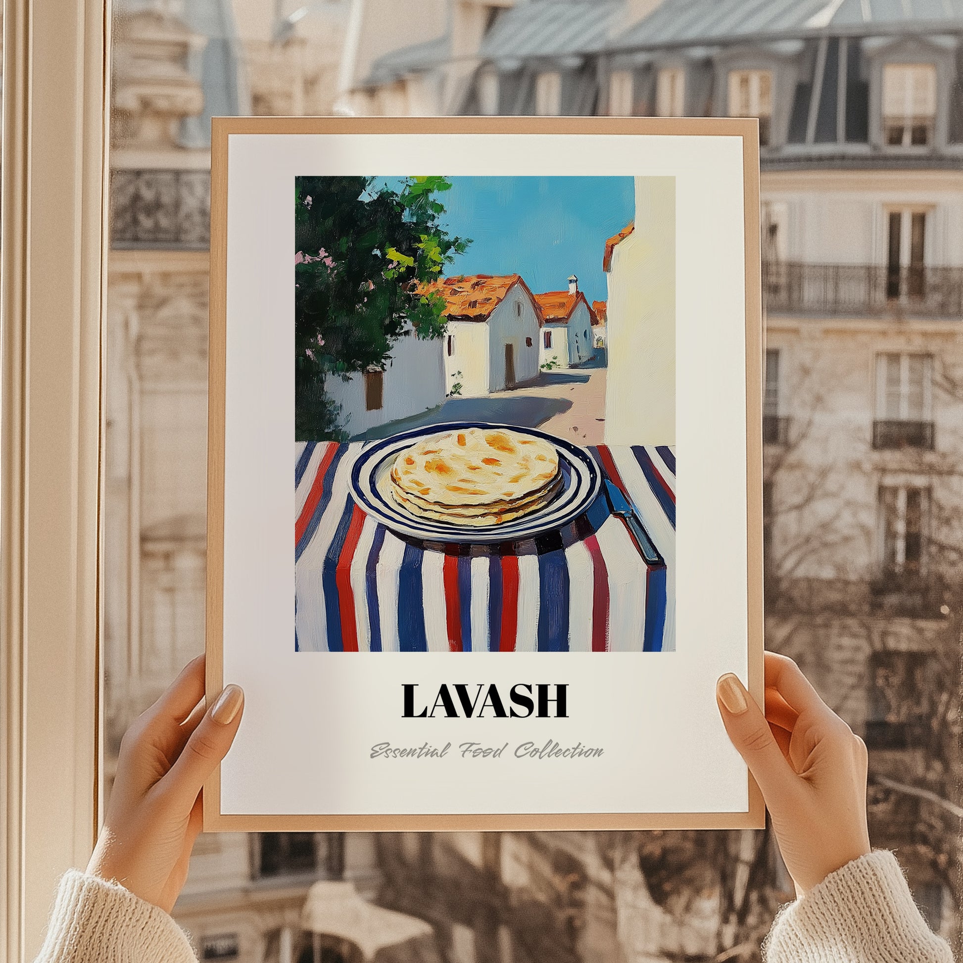 Lavash – Turkish village Urban Café Scene, Armenian Food Wall Art, styled in a charming Paris street view