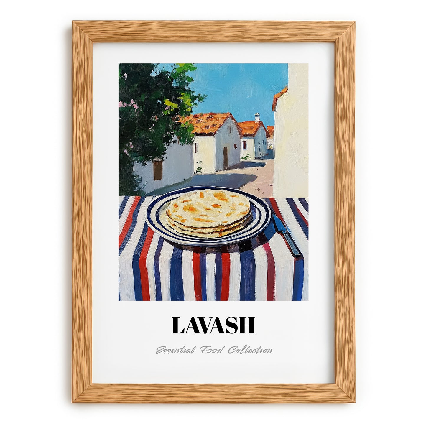 Lavash – Turkish village Urban Café Scene, Armenian Food Wall Art, set in oak frame