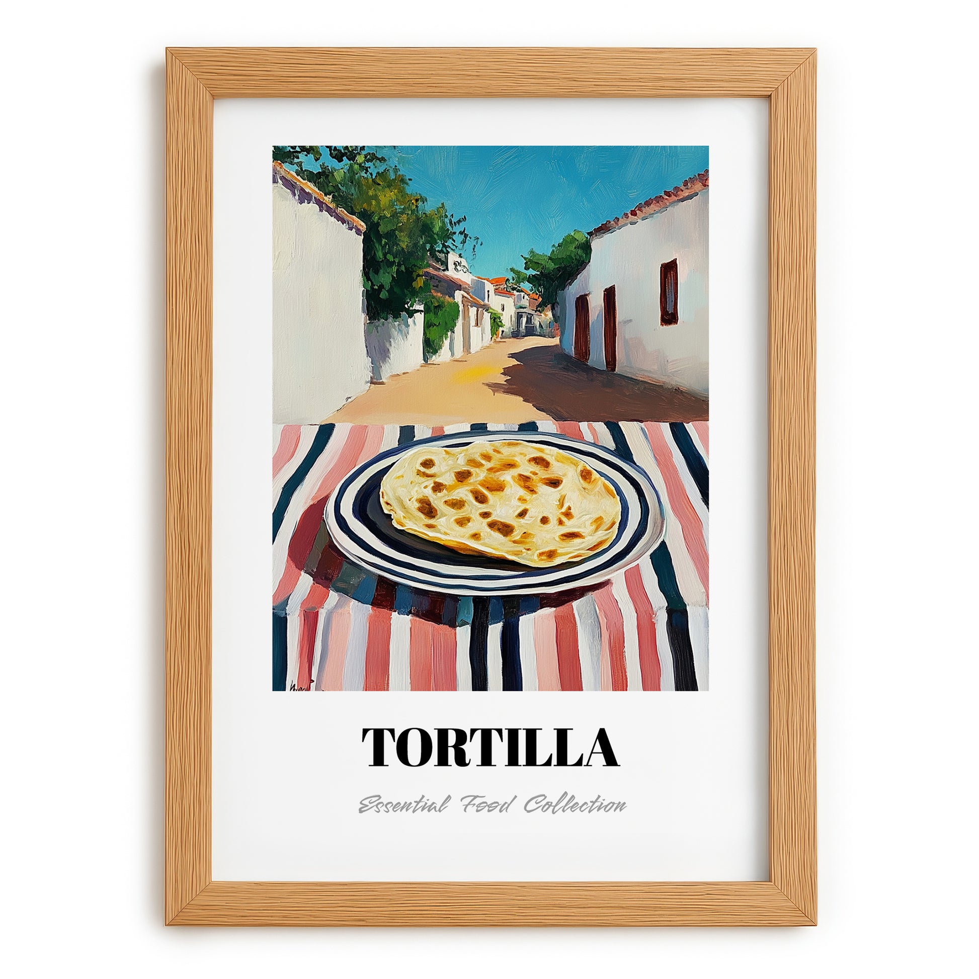 Tortilla – Mexican village Café on the Corner, Mexican Food Painting, set in oak frame