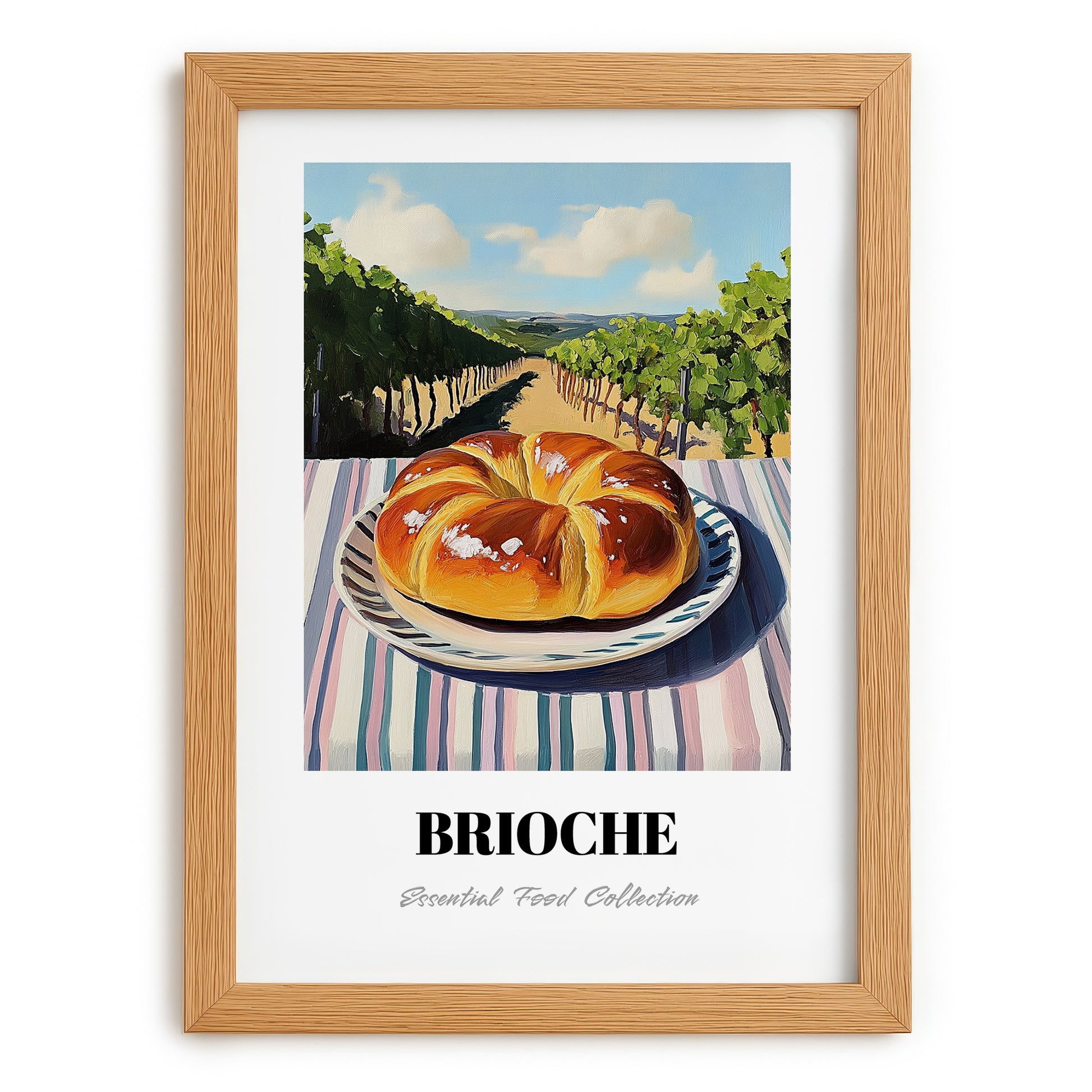 Brioche – Hillside Café View, French Pastry Wall Decor, set in oak frame