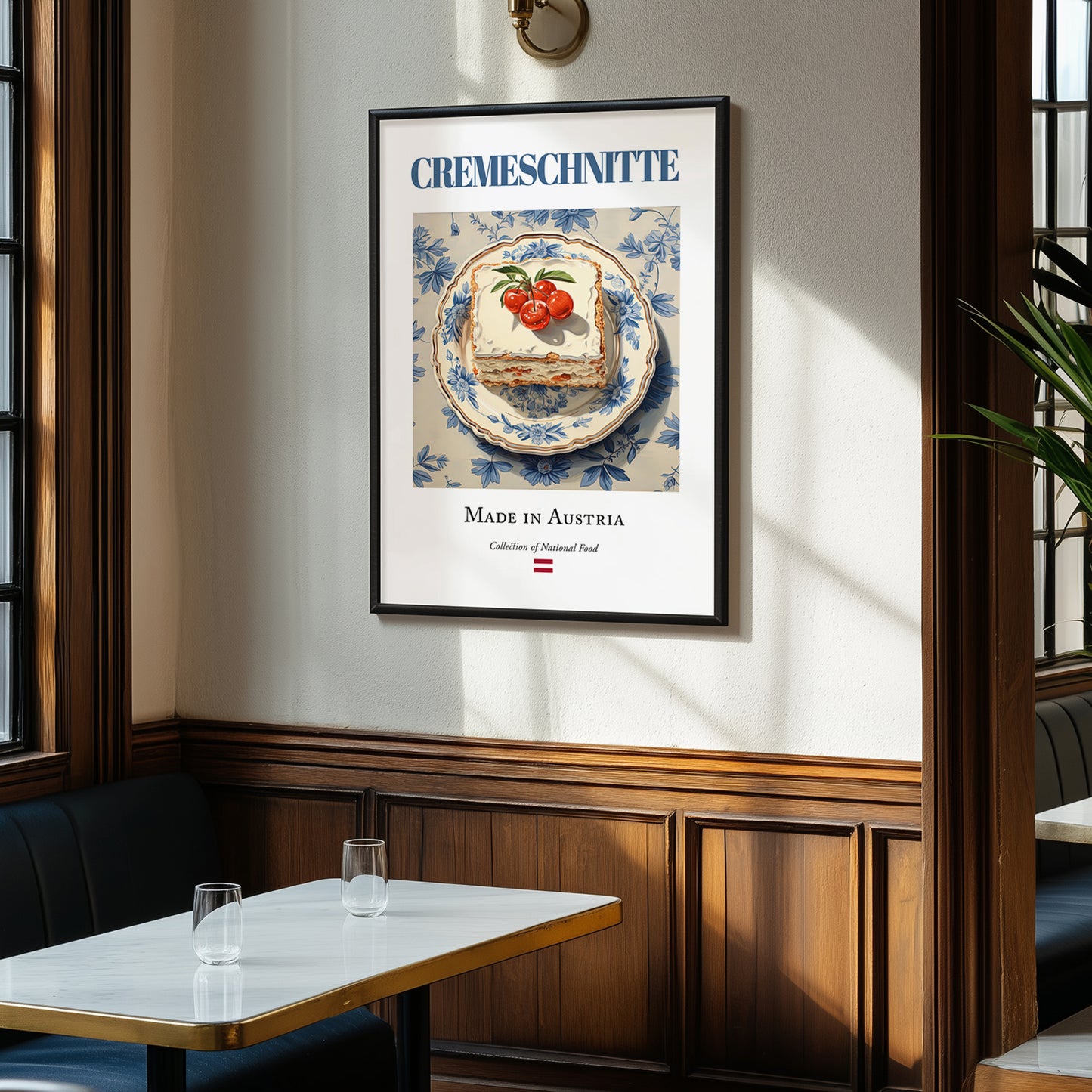 Cremeschnitte – Austrian Dessert Dish, Café Illustration, clean layout with no caption