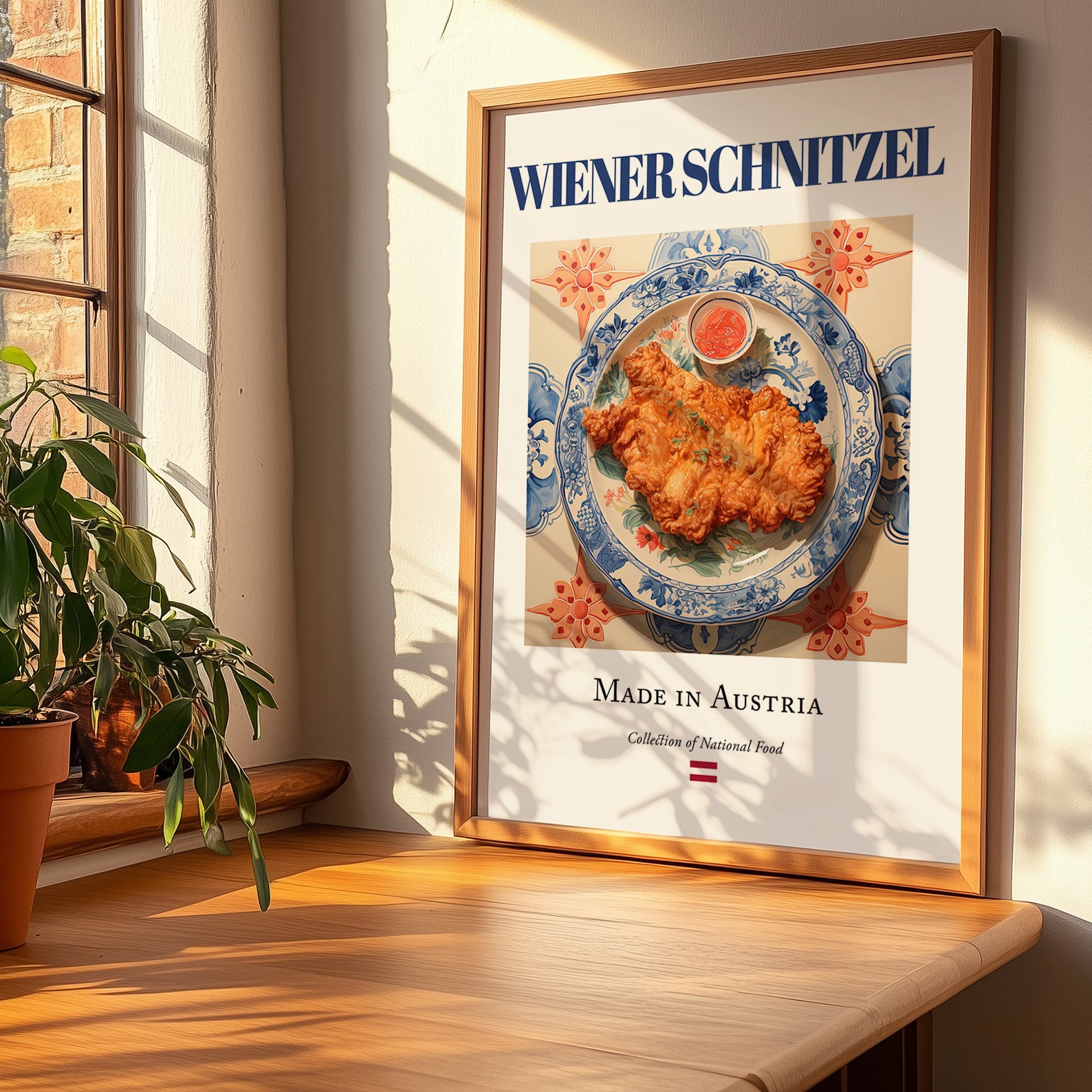 Wiener Schnitzel – Austrian Meat Dish, Tavern Wall Art, no-text version framed in wood