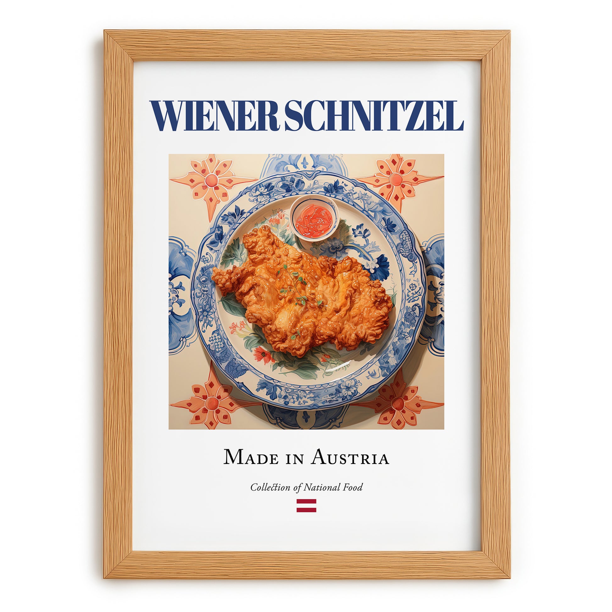 Wiener Schnitzel – Austrian Meat Dish, Tavern Wall Art, set in oak frame