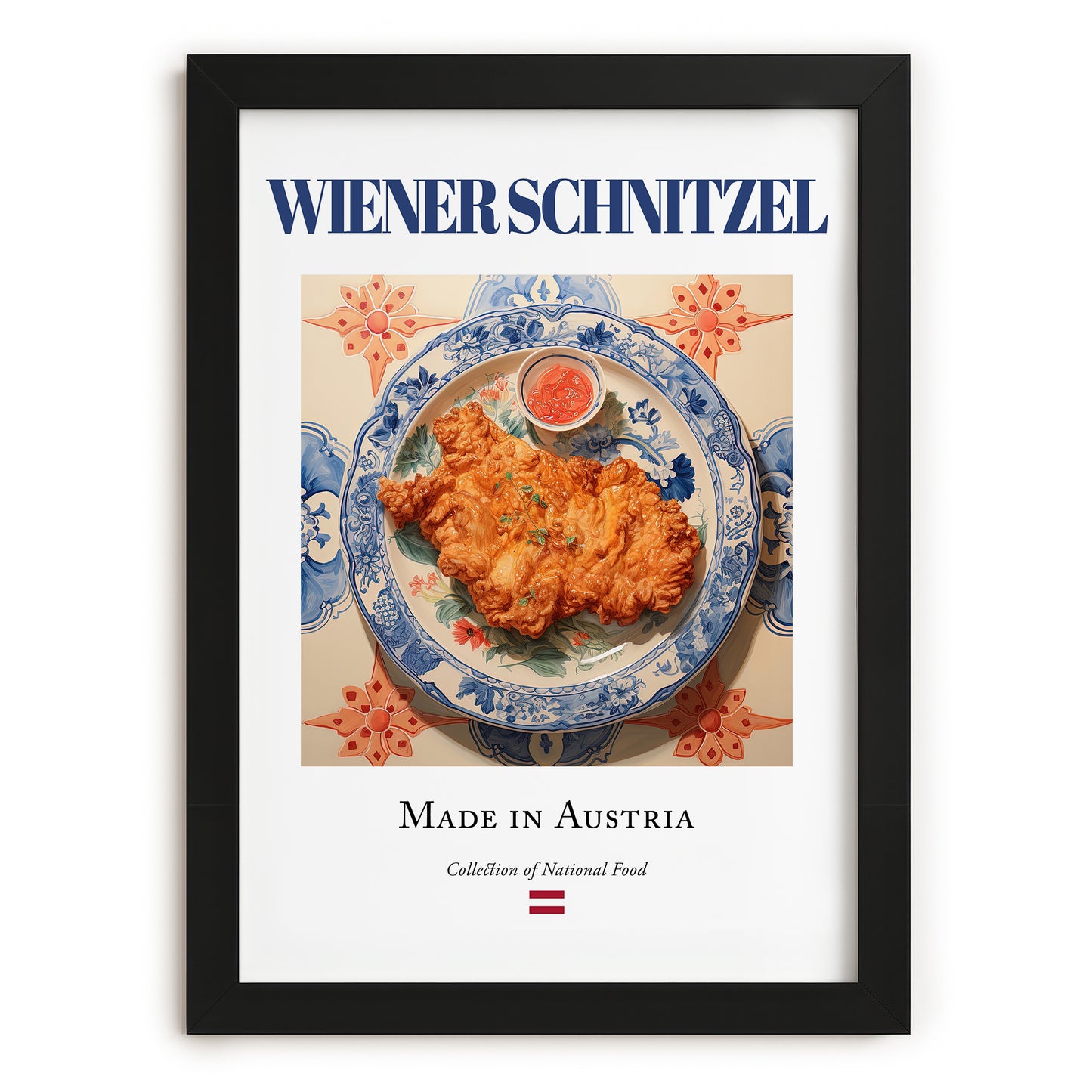 Wiener Schnitzel – Austrian Meat Dish, Tavern Wall Art, in sleek black frame