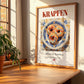 Krapfen – Austrian Dessert Dish, Bistro Illustration, no-text version framed in wood