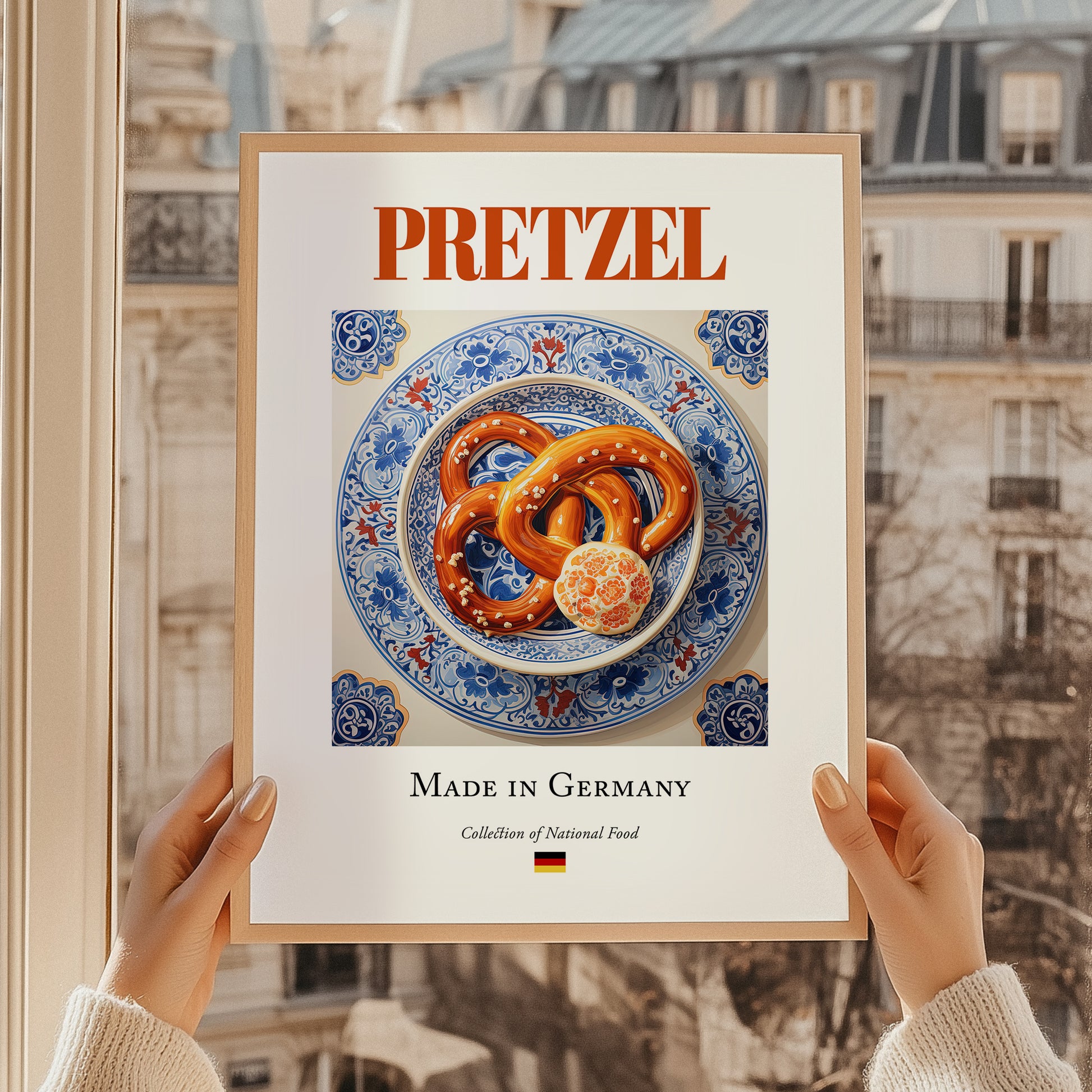 Pretzel – German Bread Dish, Café Wall Decor, styled in a charming Paris street view