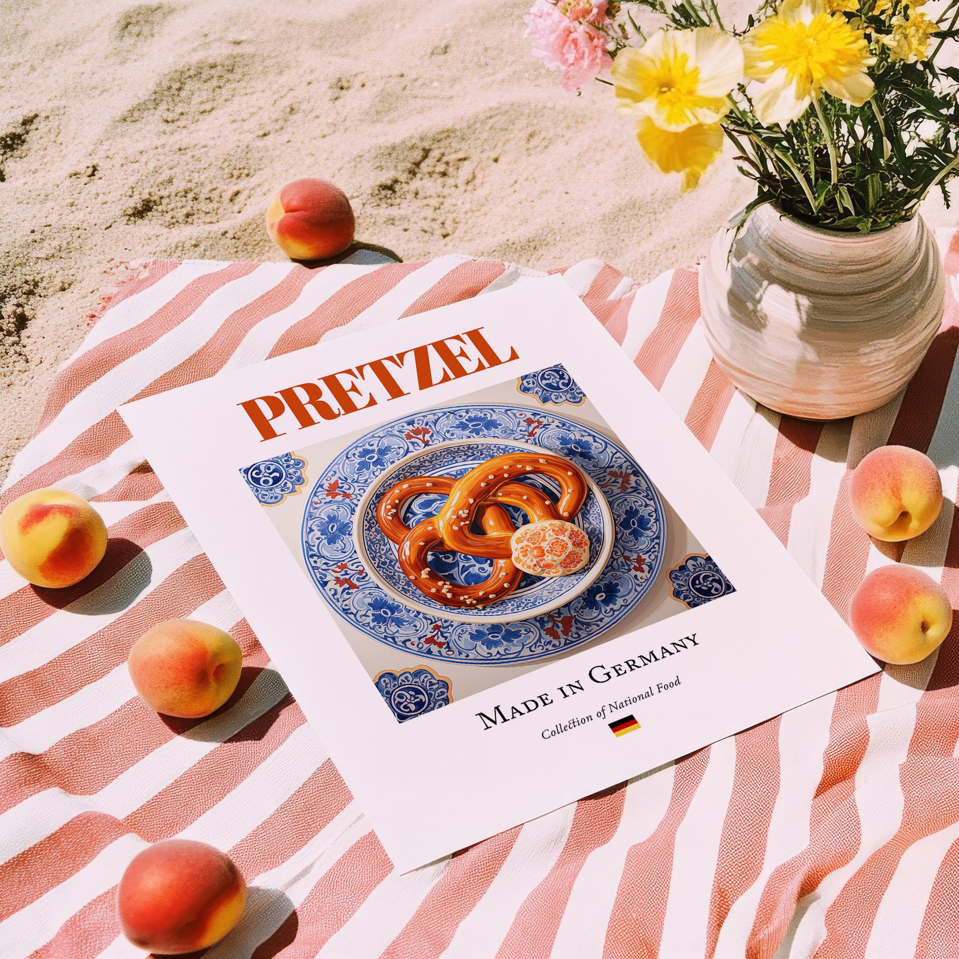 Pretzel – German Bread Dish, Café Wall Decor, unframed on coastal sand