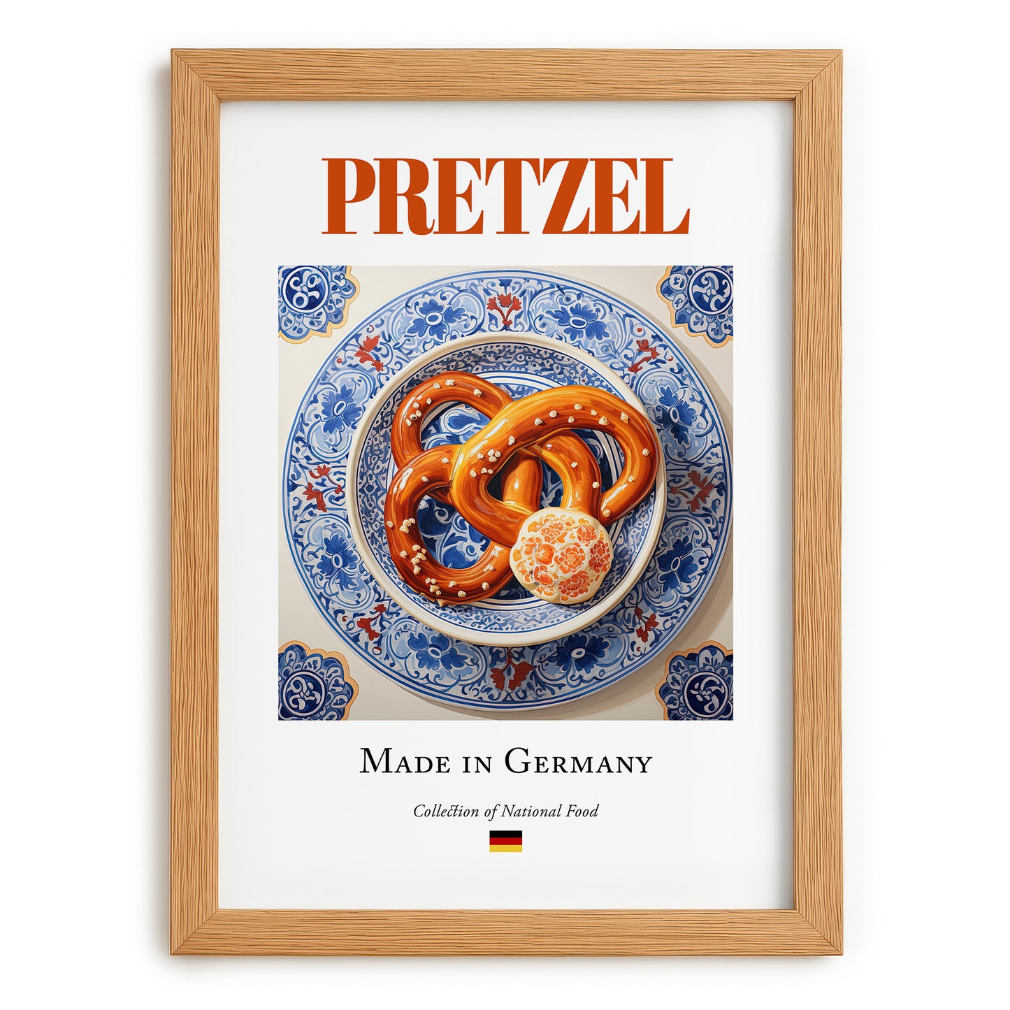 Pretzel – German Bread Dish, Café Wall Decor, set in oak frame