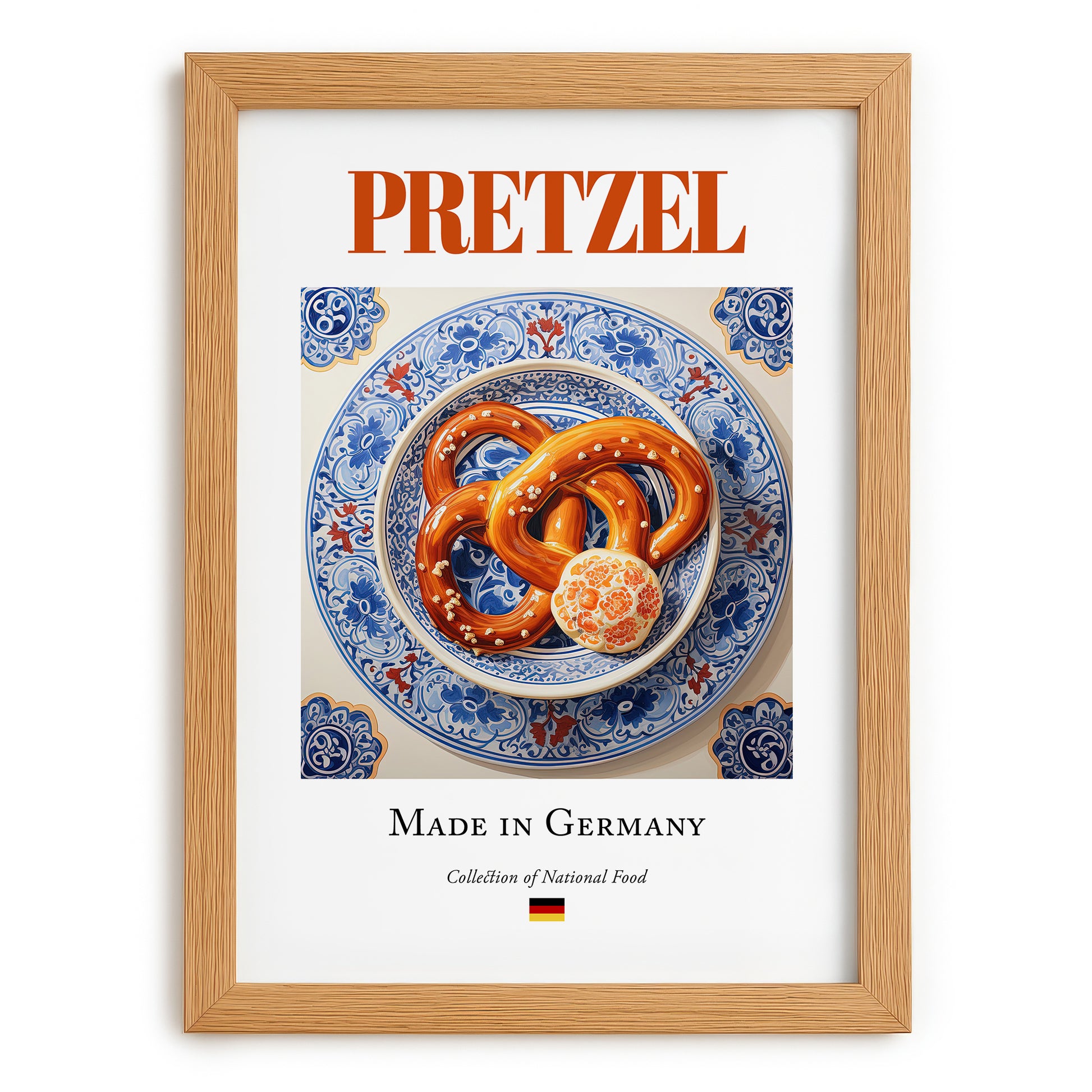 Pretzel – German Bread Dish, Café Wall Decor, set in oak frame